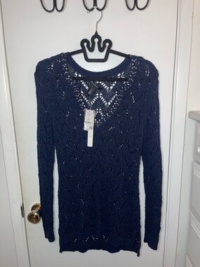 NWT Navy Blue Crochet Knit V-Neck DRESS